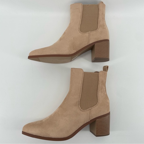 NEW Dream Pairs Pointed Toe Chelsea Ankle Boots Nude Suede 9 - Picture 6 of 14